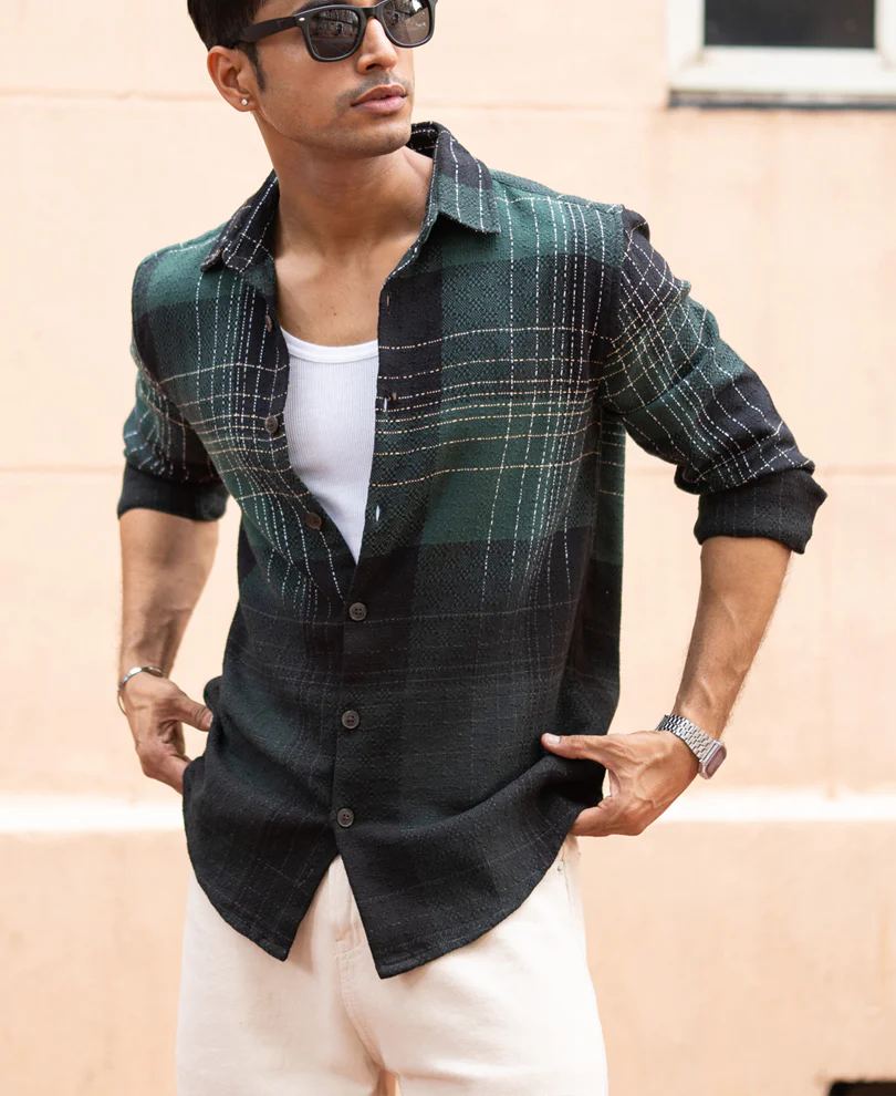 Olive Ombre Checks Shirt - Image 2