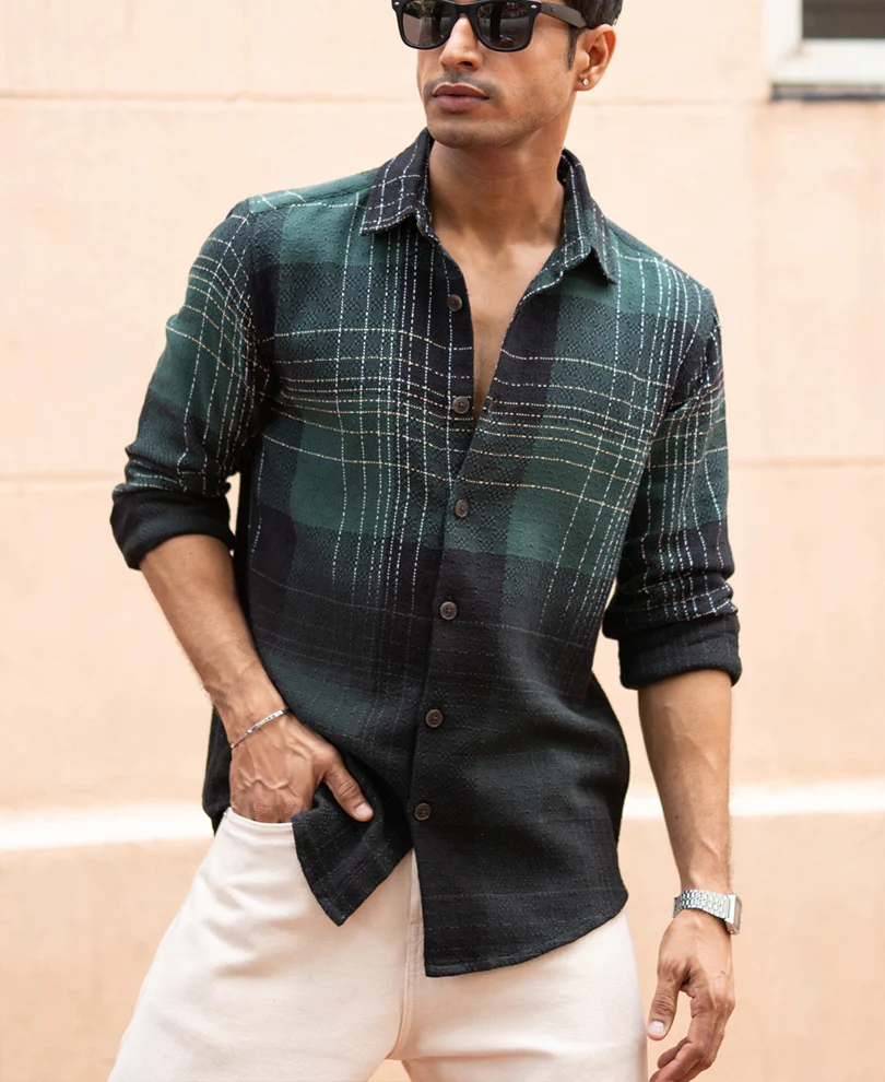 Olive Ombre Checks Shirt - Image 3