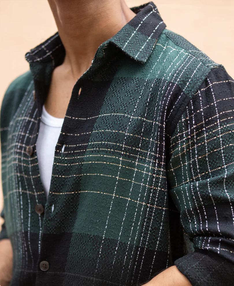 Olive Ombre Checks Shirt - Image 4