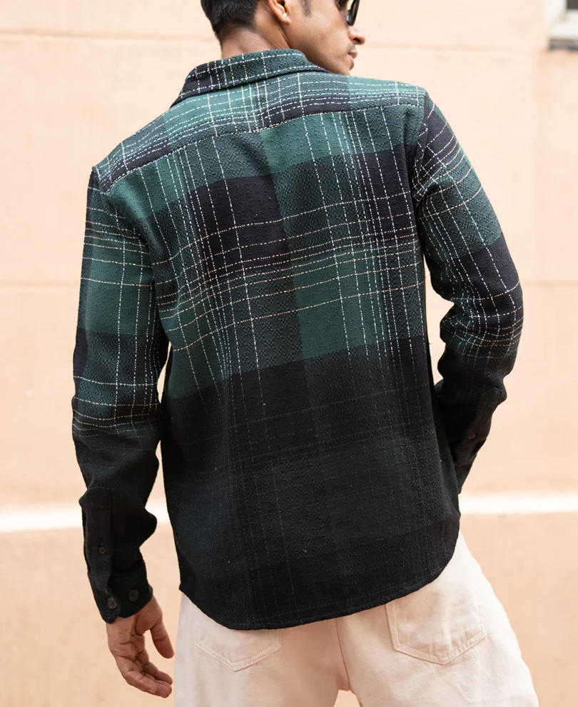 Olive Ombre Checks Shirt - Image 5