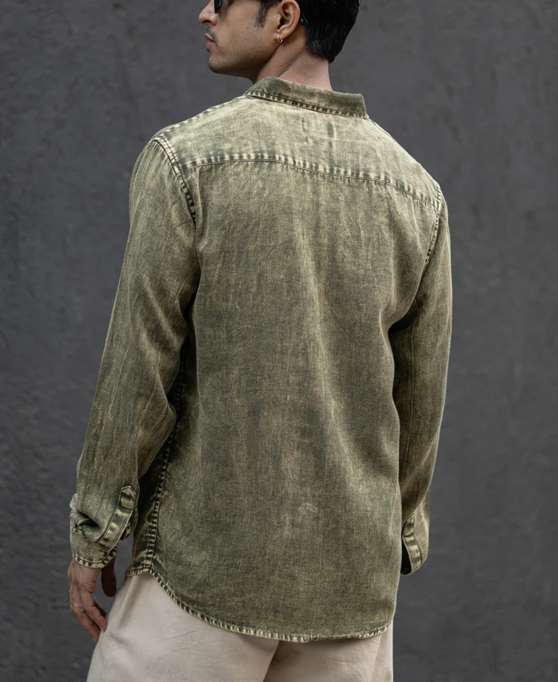 Olive Overdyed Lightweight Shirt 100% Cotton - Image 5