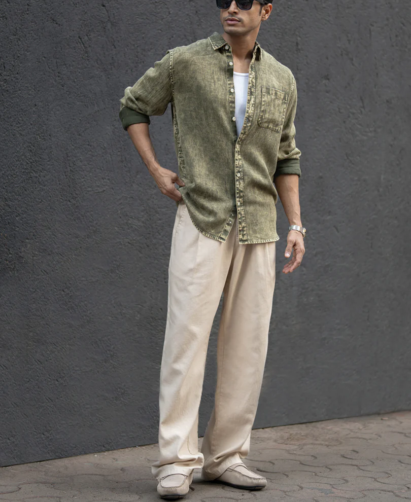 Olive Overdyed Lightweight Shirt 100% Cotton - Image 6