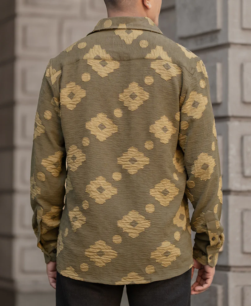 Olive Geometric Jacquard Shirt - Image 3