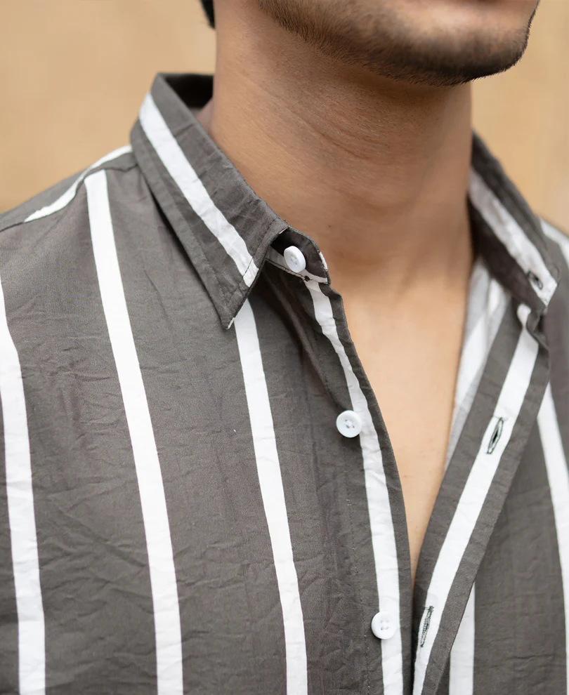 Olive Printed Stripe Shirt - Image 3
