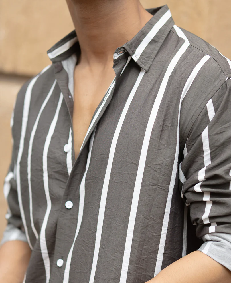 Olive Printed Stripe Shirt - Image 4