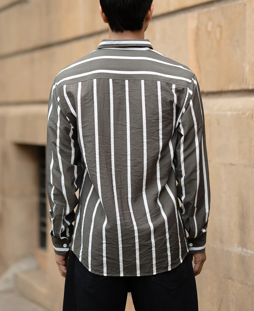 Olive Printed Stripe Shirt - Image 5