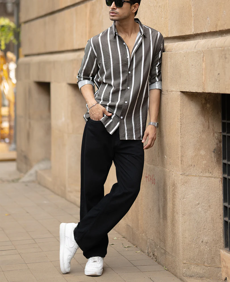 Olive Printed Stripe Shirt - Image 6