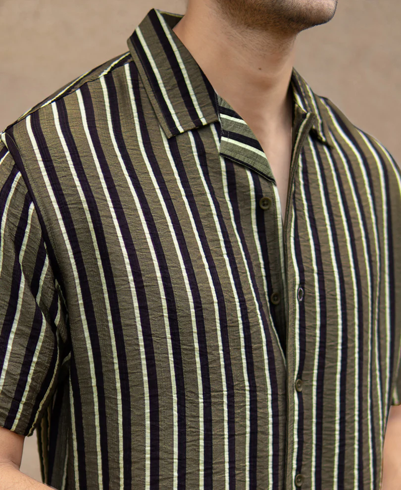 Olive Striped Flowy Shirt - Image 3