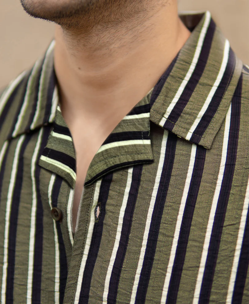 Olive Striped Flowy Shirt - Image 4