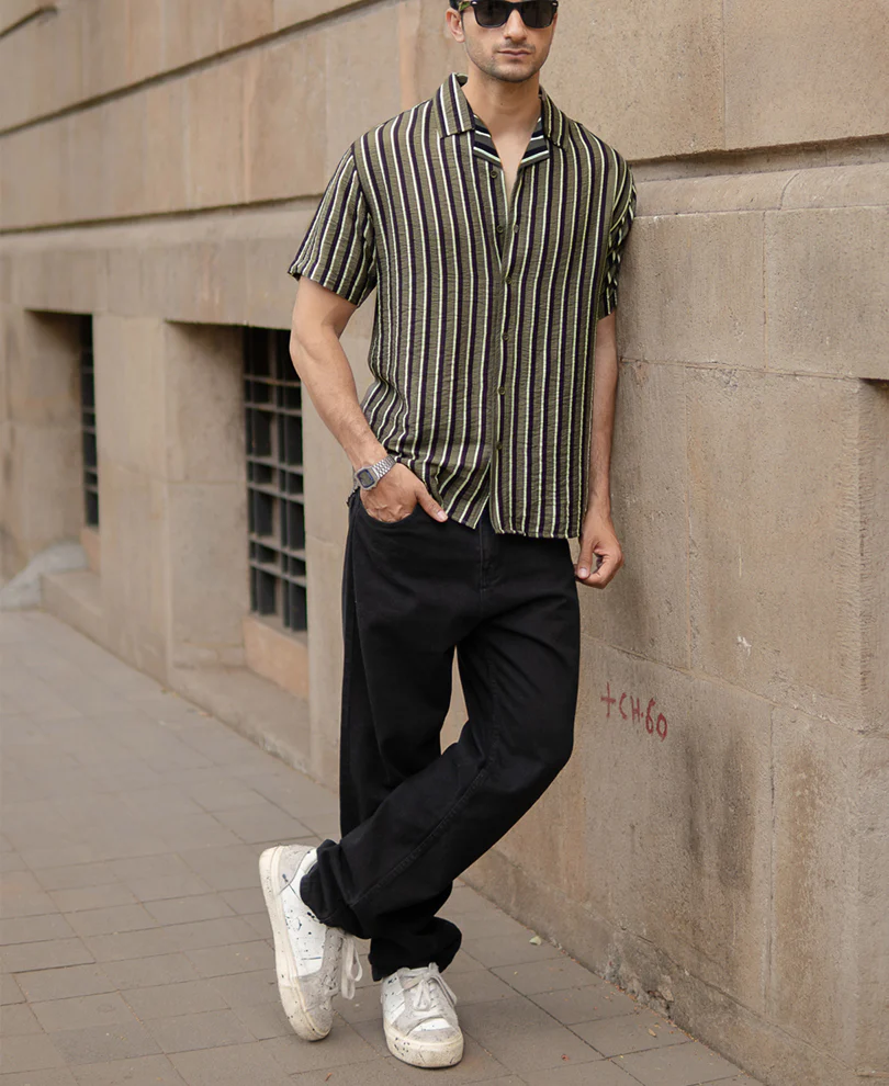 Olive Striped Flowy Shirt - Image 6