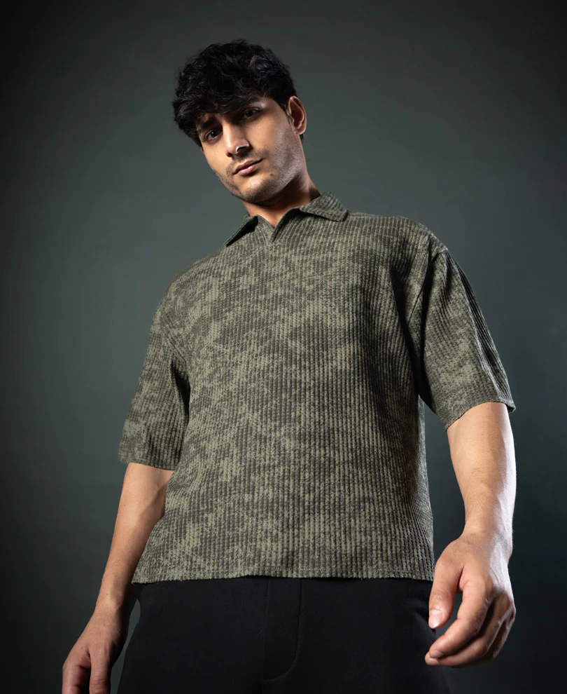 Olive Structure Print Boxy T-Shirt - Image 4