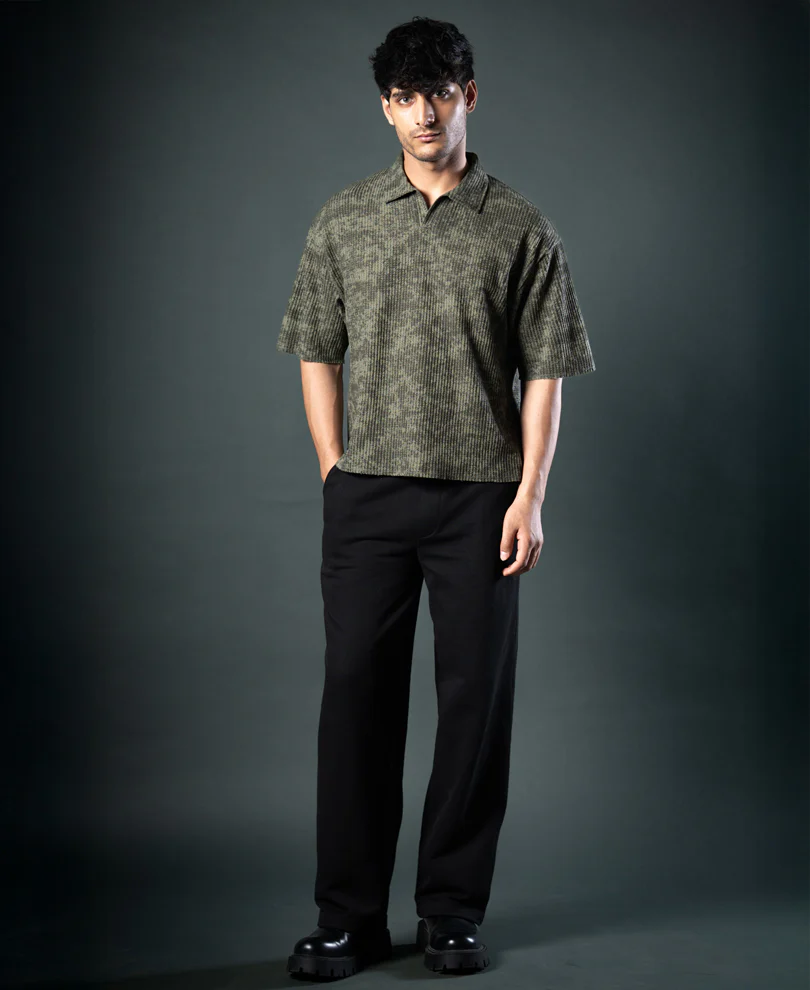 Olive Structure Print Boxy T-Shirt - Image 5