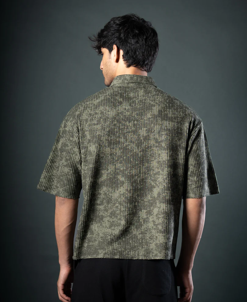 Olive Structure Print Boxy T-Shirt - Image 6