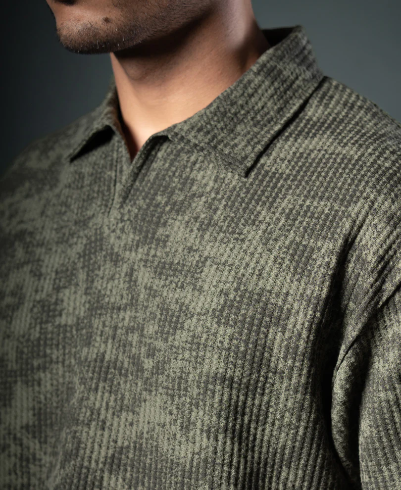 Olive Structure Print Boxy T-Shirt - Image 7