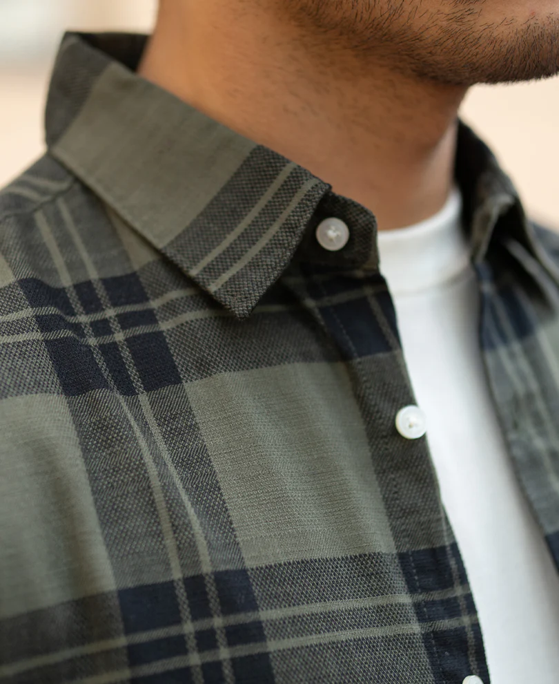 Olive Structured Checks Shirt 100% Cotton - Image 5