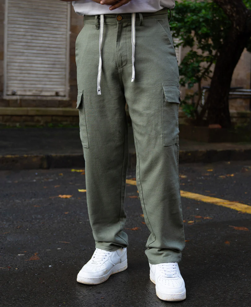 Olive Structured Linen Blend Trouser - Image 3