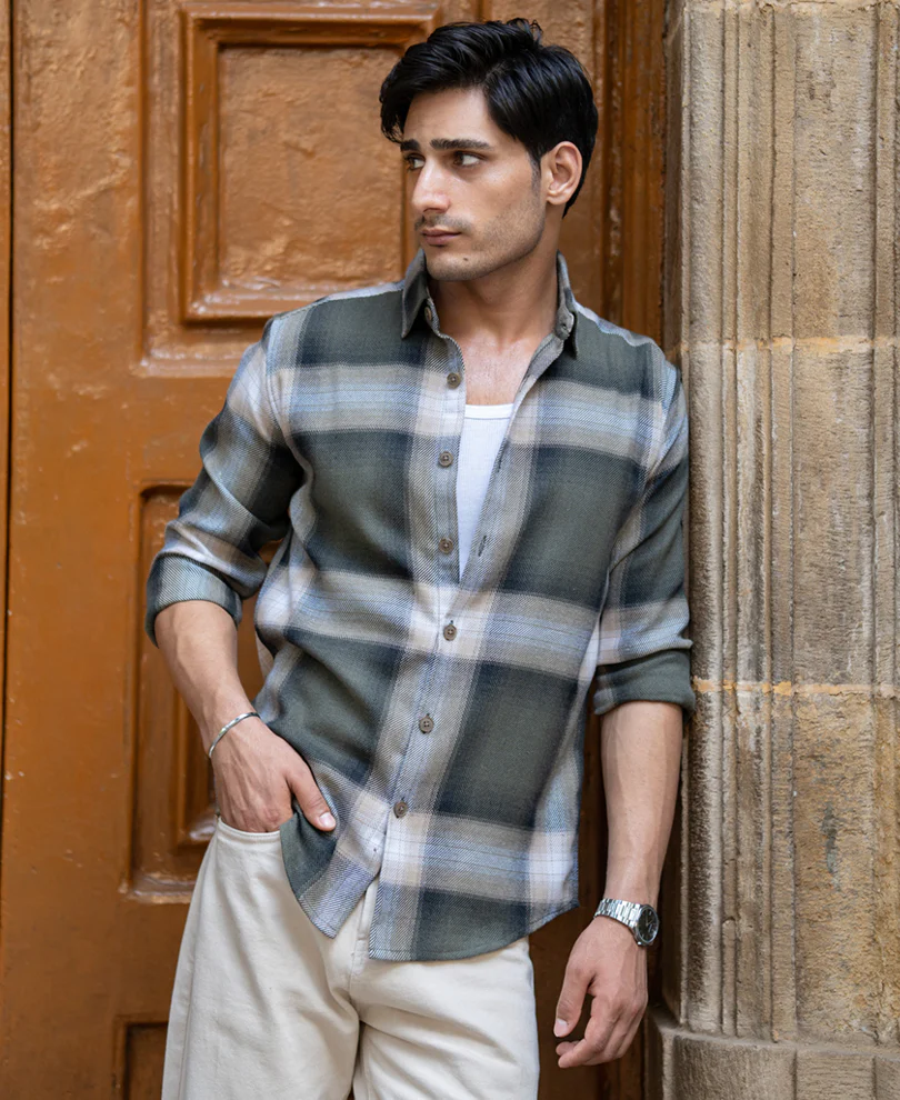 Olive Twill Checks Shirt - Image 2