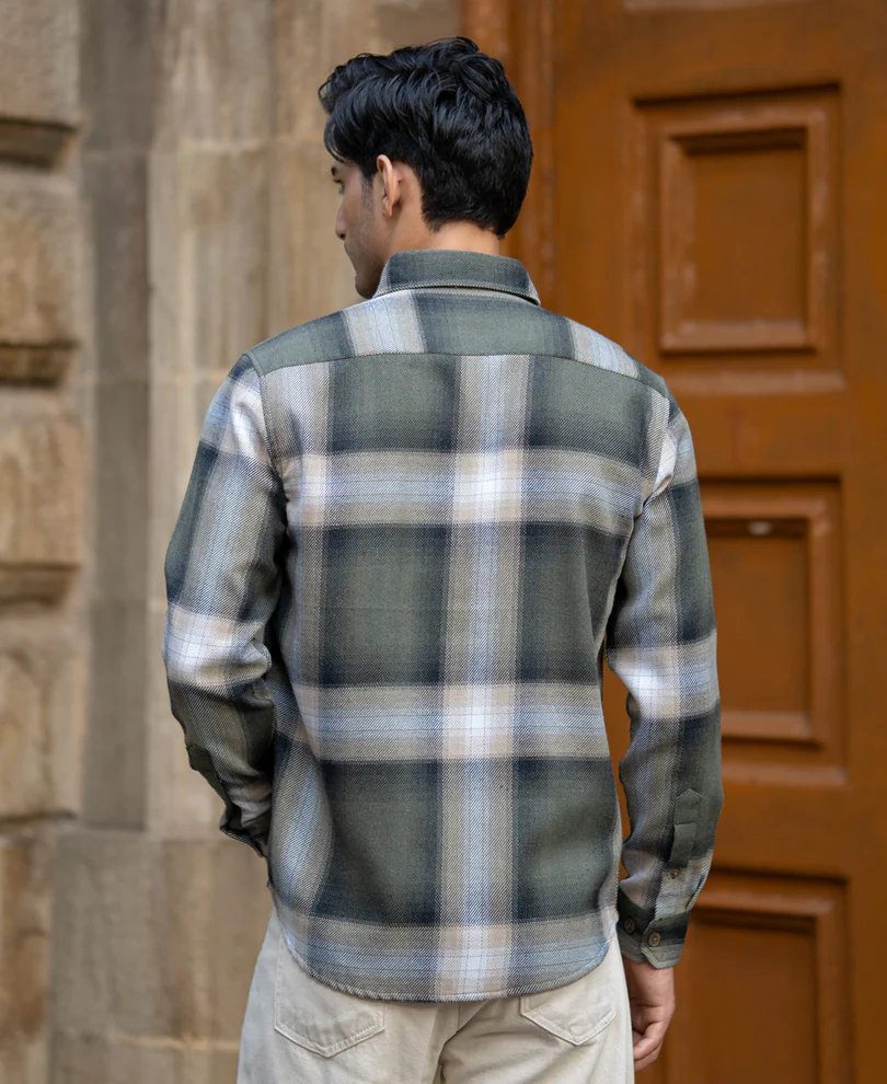Olive Twill Checks Shirt - Image 6
