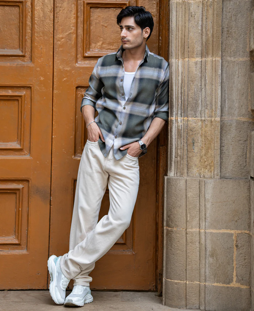 Olive Twill Checks Shirt - Image 7