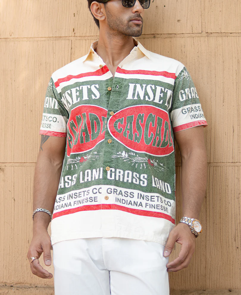Olive Washed Printed Shirt 100% Cotton - Image 3