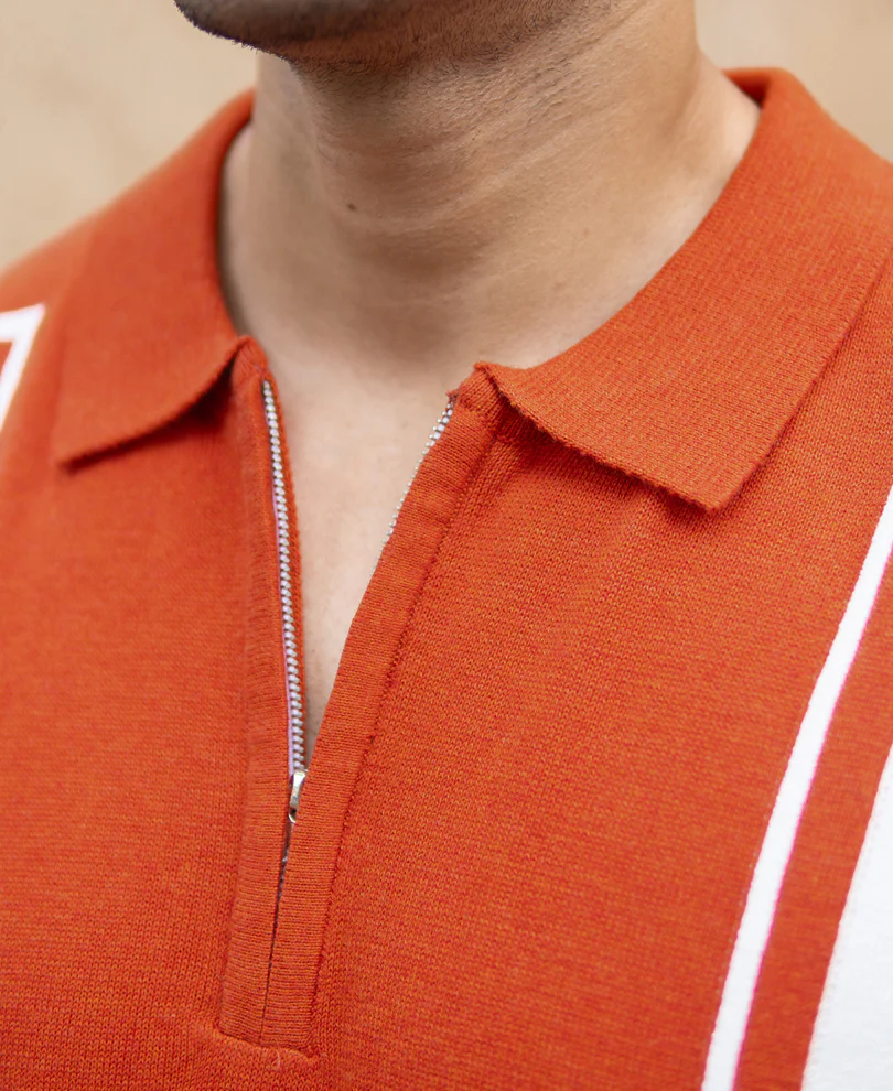 Orange Colour Blocked Polo T-Shirt 100% Cotton - Image 4