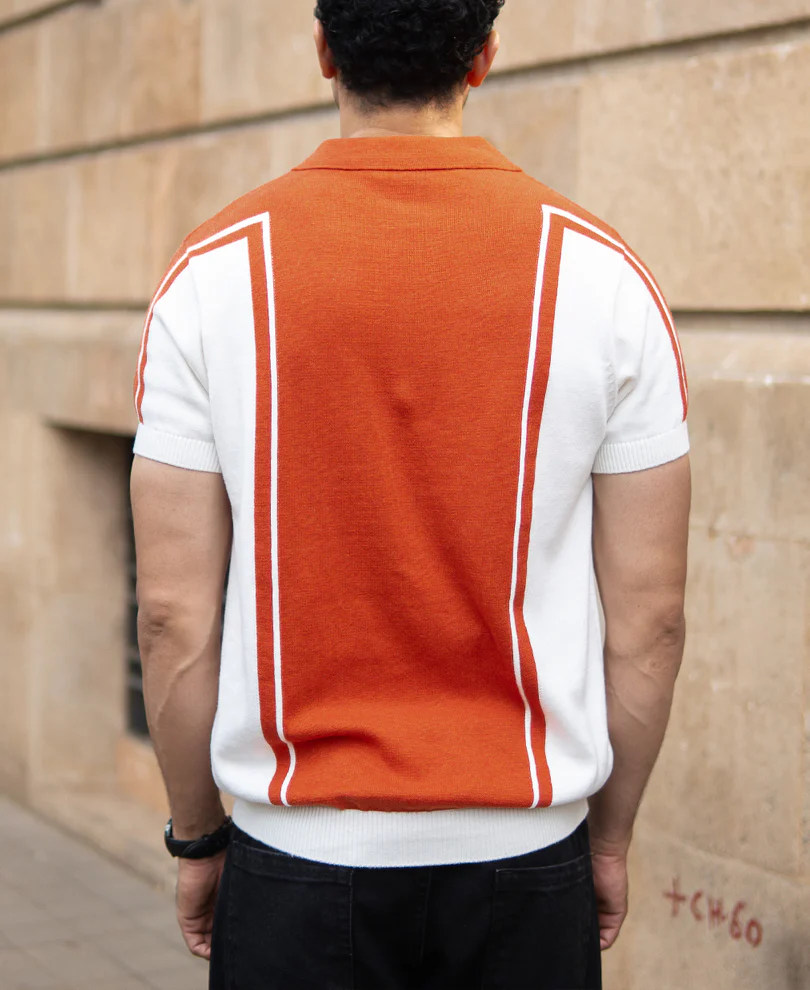 Orange Colour Blocked Polo T-Shirt 100% Cotton - Image 5
