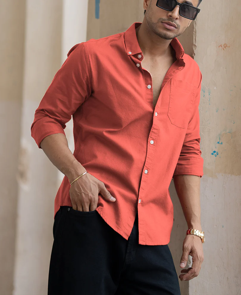 Orange Rust Oxford Shirt 100% Cotton - Image 2