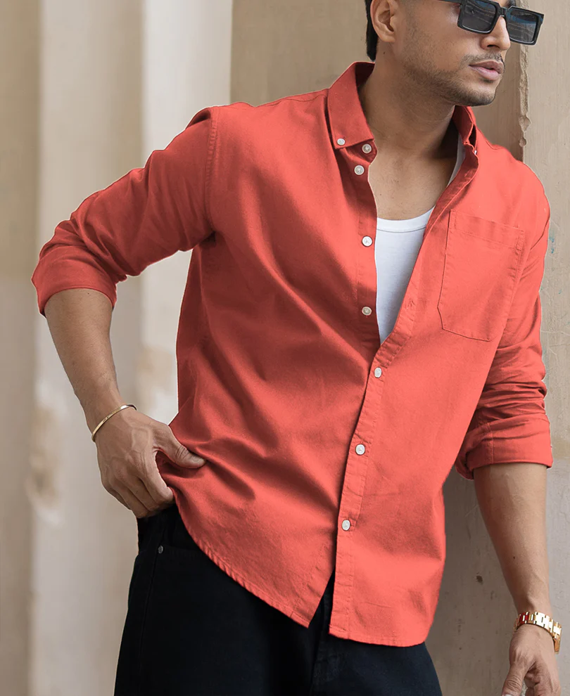 Orange Rust Oxford Shirt 100% Cotton - Image 3