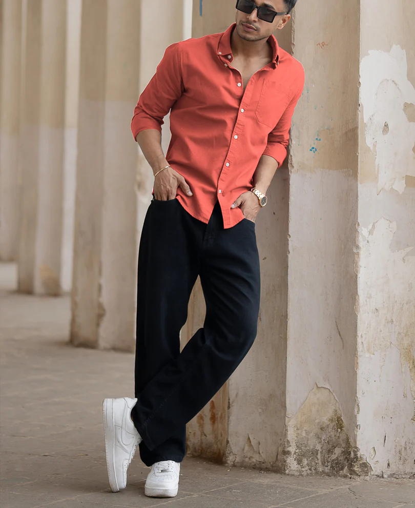 Orange Rust Oxford Shirt 100% Cotton - Image 6