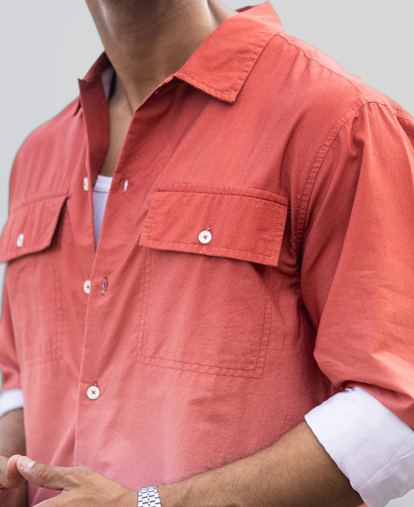 Orange Rust Ombre Pocket Shirt 100% Cotton - Image 5