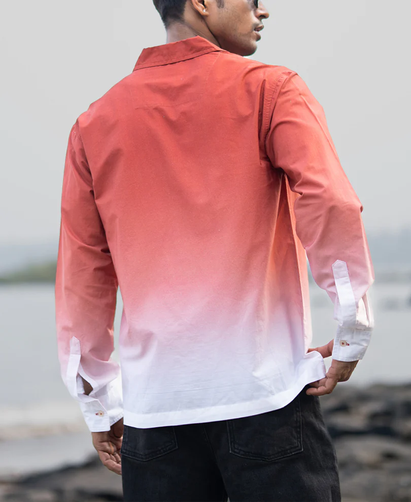 Orange Rust Ombre Pocket Shirt 100% Cotton - Image 6