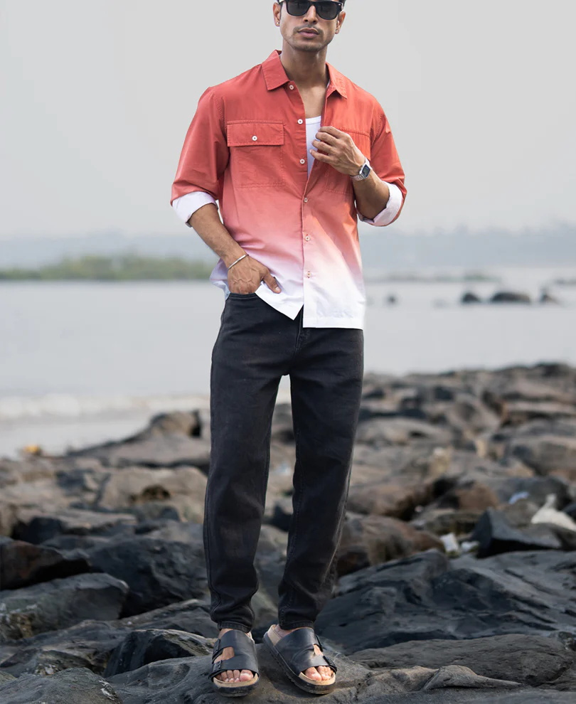 Orange Rust Ombre Pocket Shirt 100% Cotton - Image 7