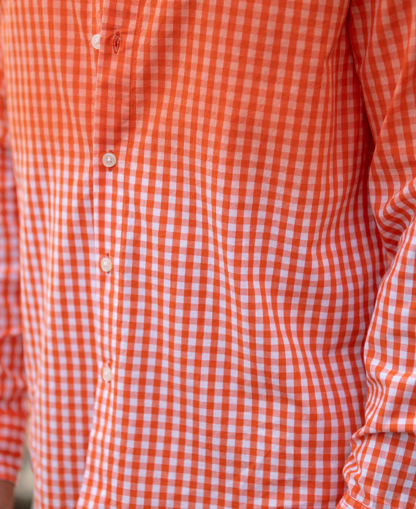Orange Spray Checks Shirt 100% Cotton - Image 5
