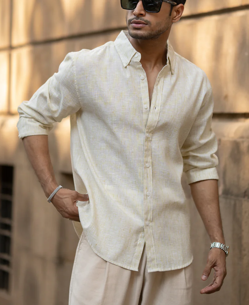 Pale Yellow Slub Stripe Shirt - Image 2