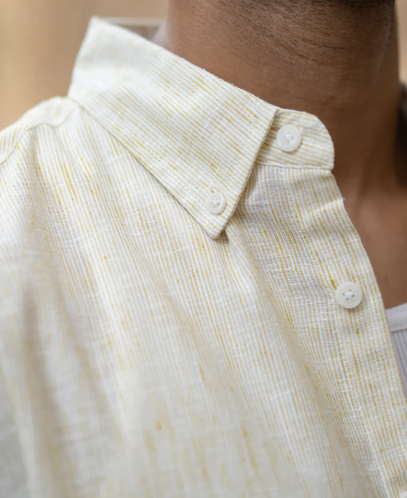 Pale Yellow Slub Stripe Shirt - Image 4