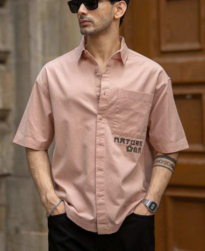 Pastel Pink Embroidered Shirt 100% Cotton - Image 2