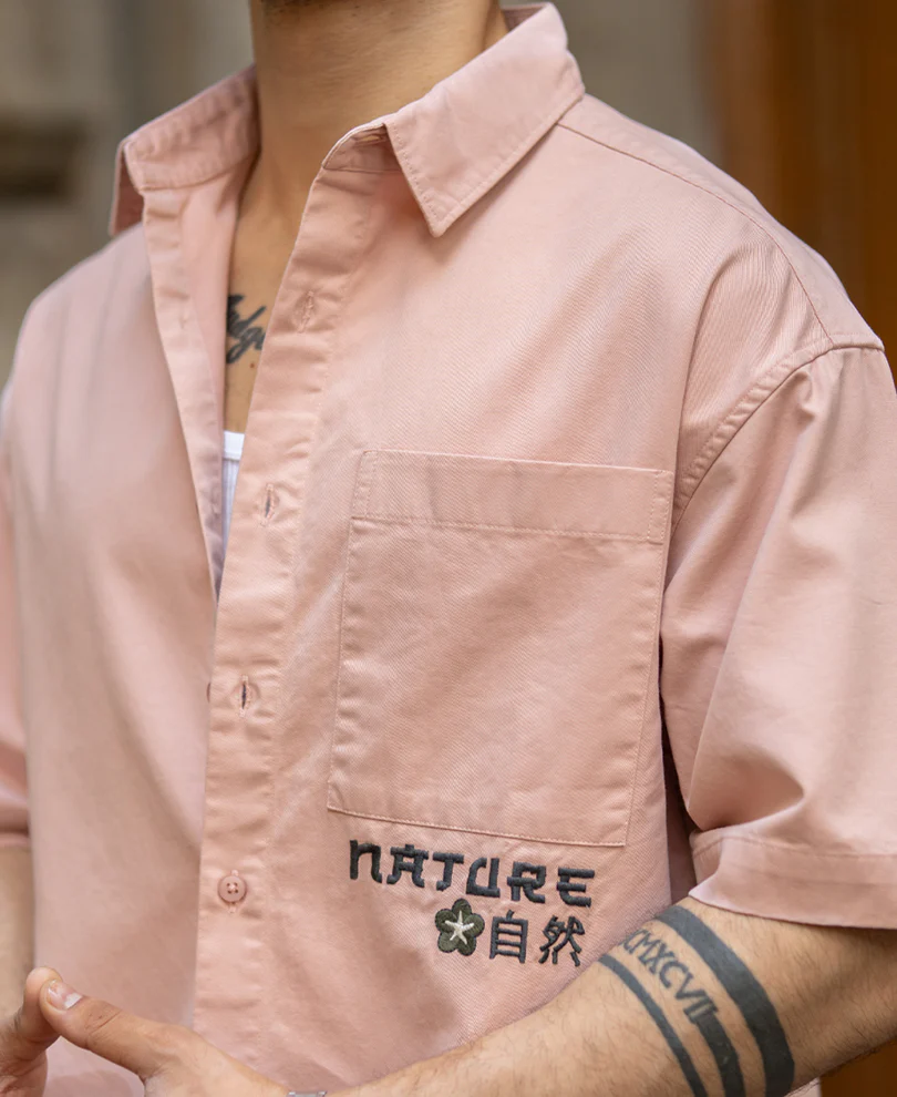 Pastel Pink Embroidered Shirt 100% Cotton - Image 3