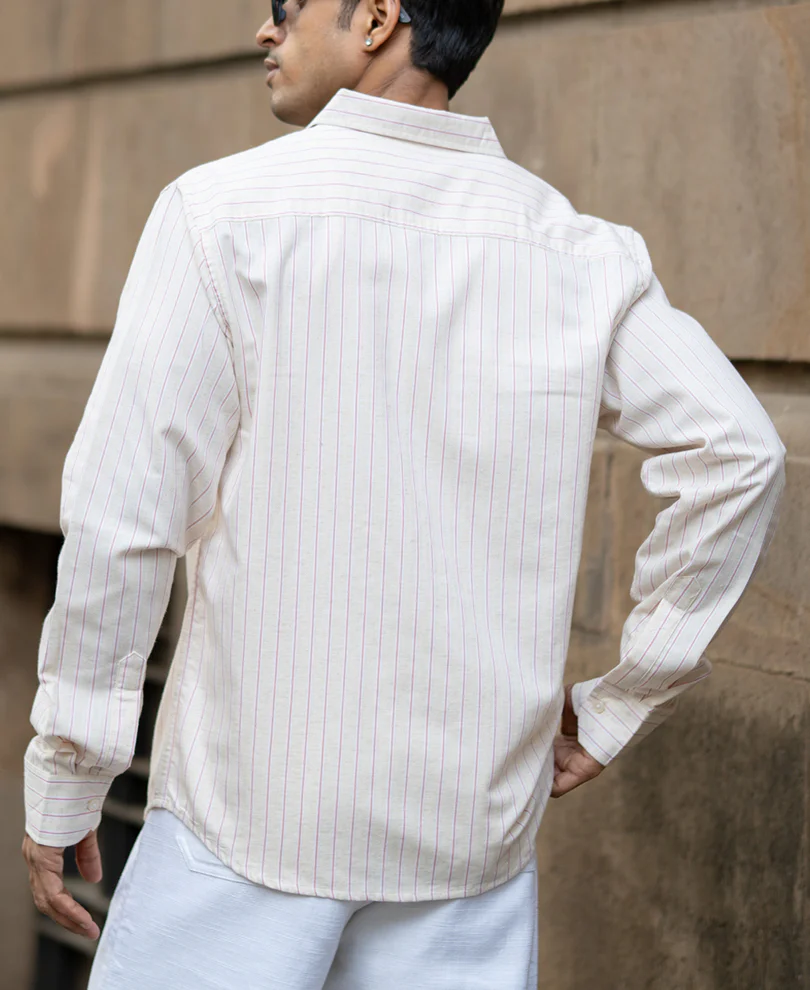 Peach & Beige Linen Stripe Shirt - Image 6