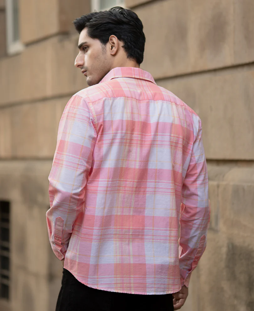 Peach Lightweight Summer Checks Shirt 100% Cotton - Image 5