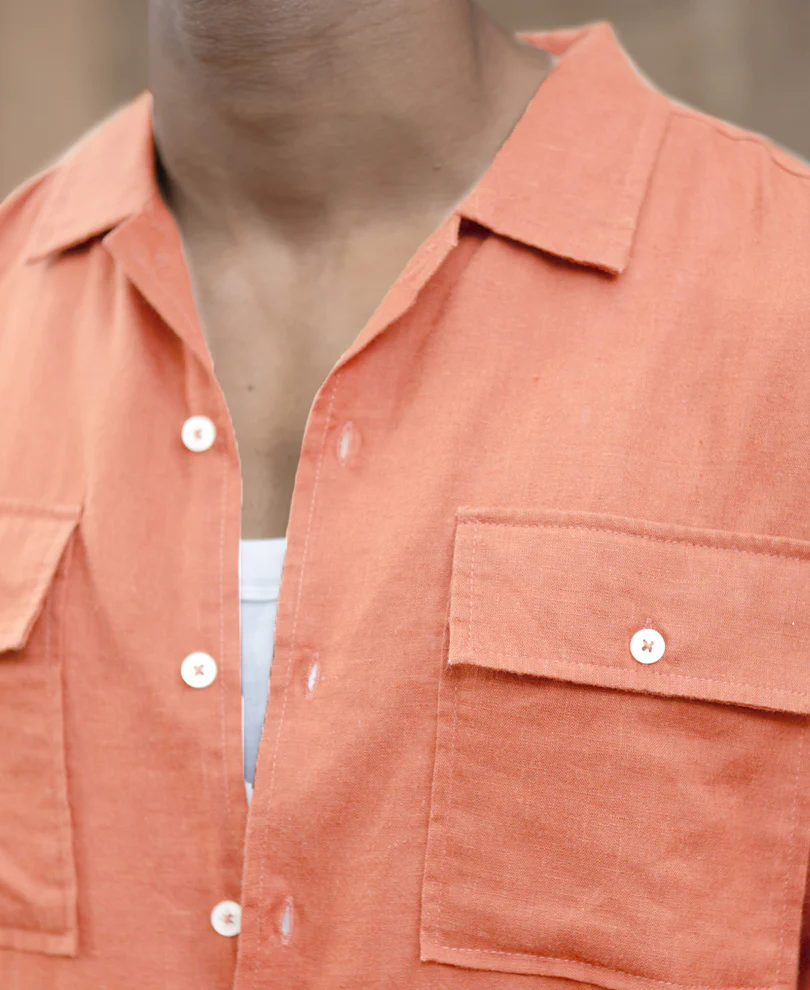 Peach Linen Double Pocket Shirt - Image 5