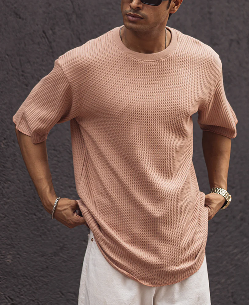 Peach Structured Oversized Half Sleeves T Shirt - Image 2