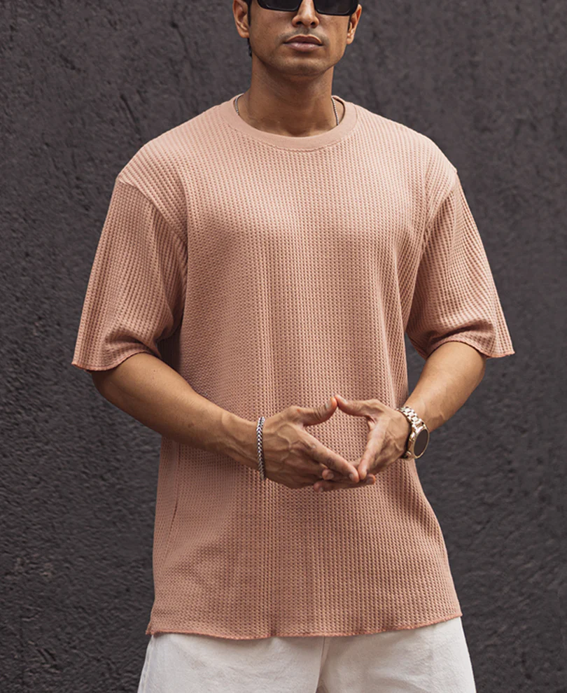 Peach Structured Oversized Half Sleeves T Shirt - Image 3