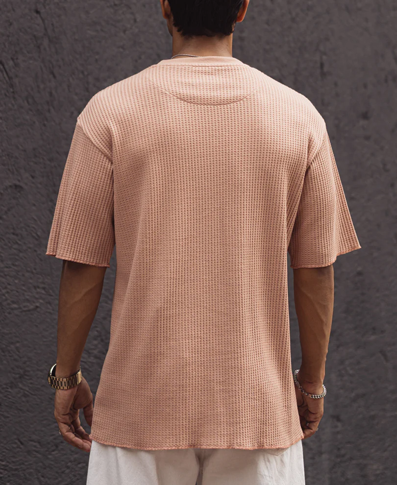 Peach Structured Oversized Half Sleeves T Shirt - Image 4