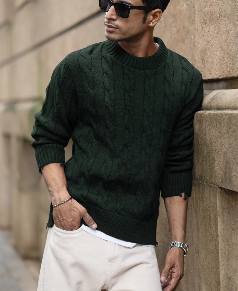 Pine Distressed Cable Knit T-Shirt - Image 3