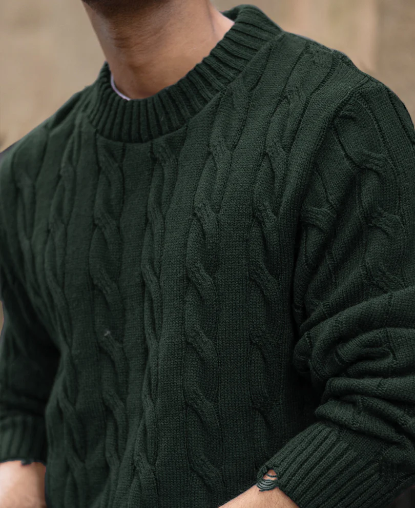 Pine Distressed Cable Knit T-Shirt - Image 5