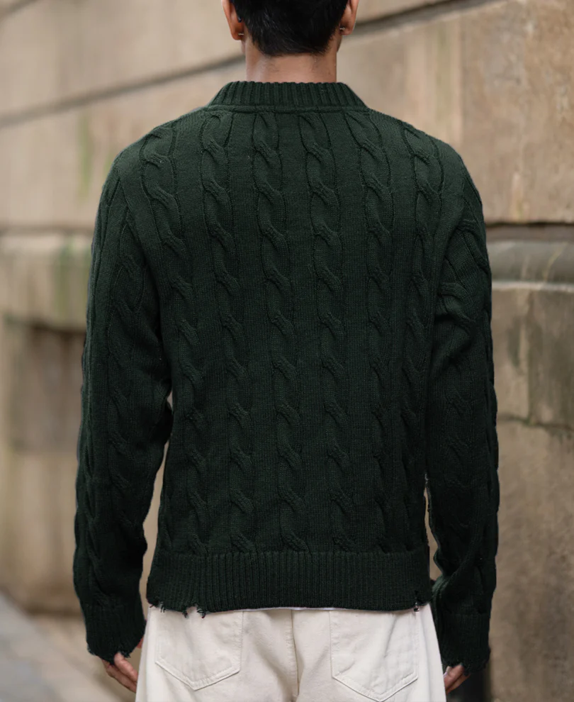 Pine Distressed Cable Knit T-Shirt - Image 6