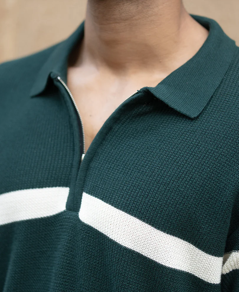 Pine Striped Zipper T-Shirt 100% Cotton - Image 4