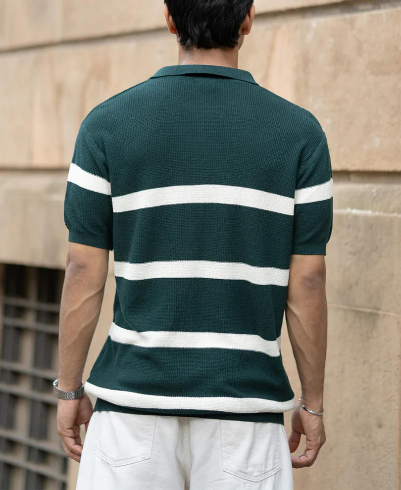 Pine Striped Zipper T-Shirt 100% Cotton - Image 5