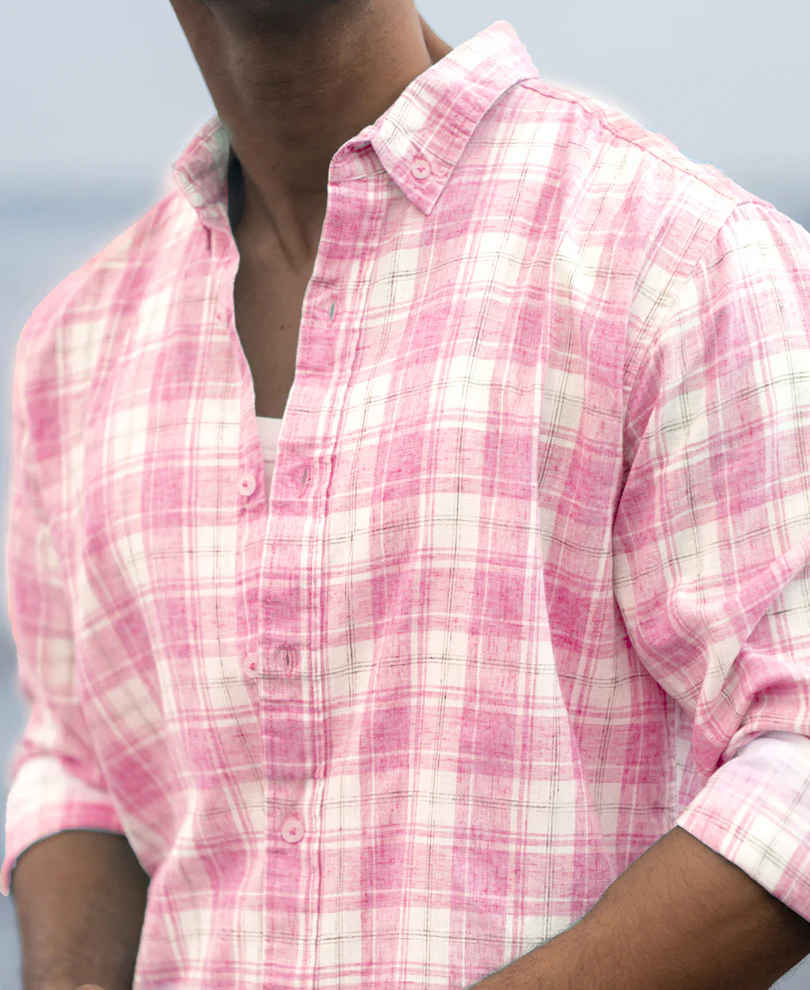Pink Light Weight Ombre Checks Shirt 100% Cotton - Image 3