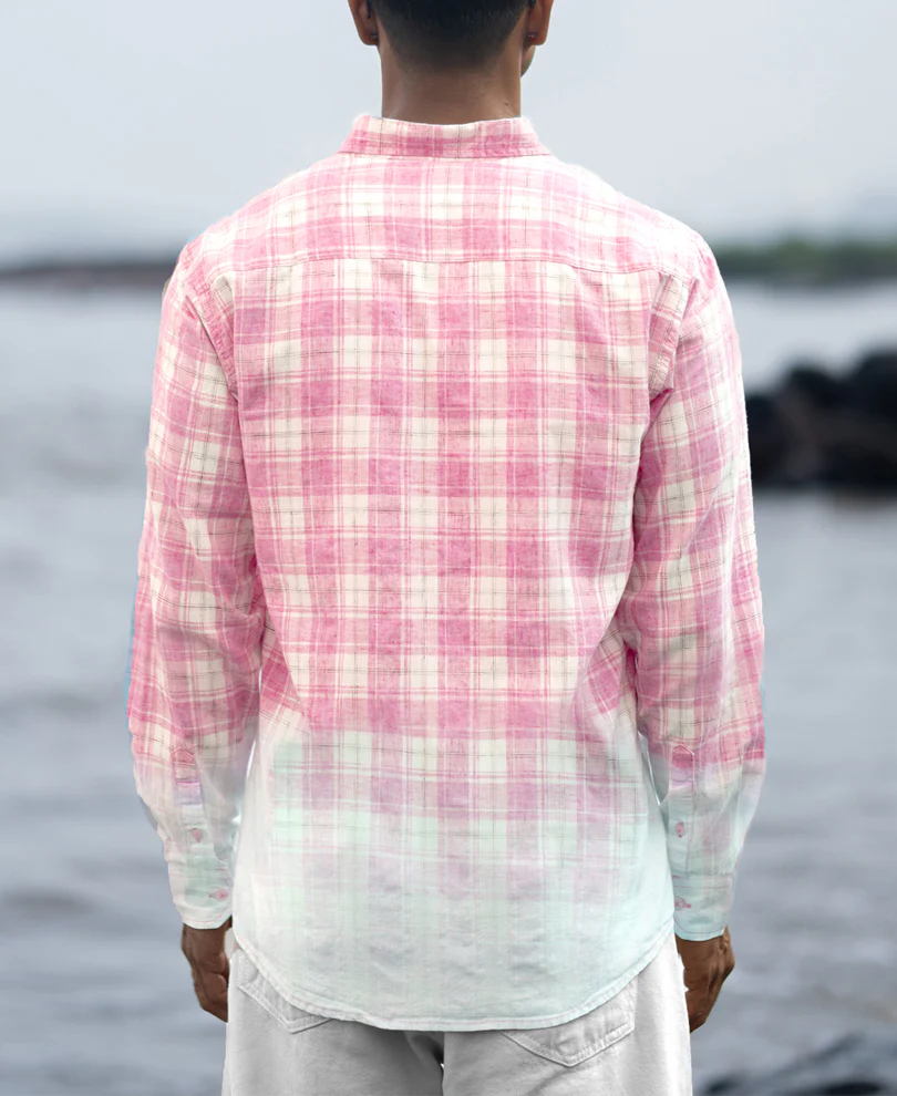 Pink Light Weight Ombre Checks Shirt 100% Cotton - Image 4